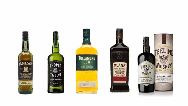 Irish Whiskey Line up Proper Twelve Tullamore DEW Slane Irish Whiskey Teeling Proper Twelve Writers Tears