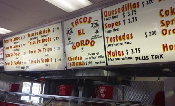 Tacos El Gordo Menu